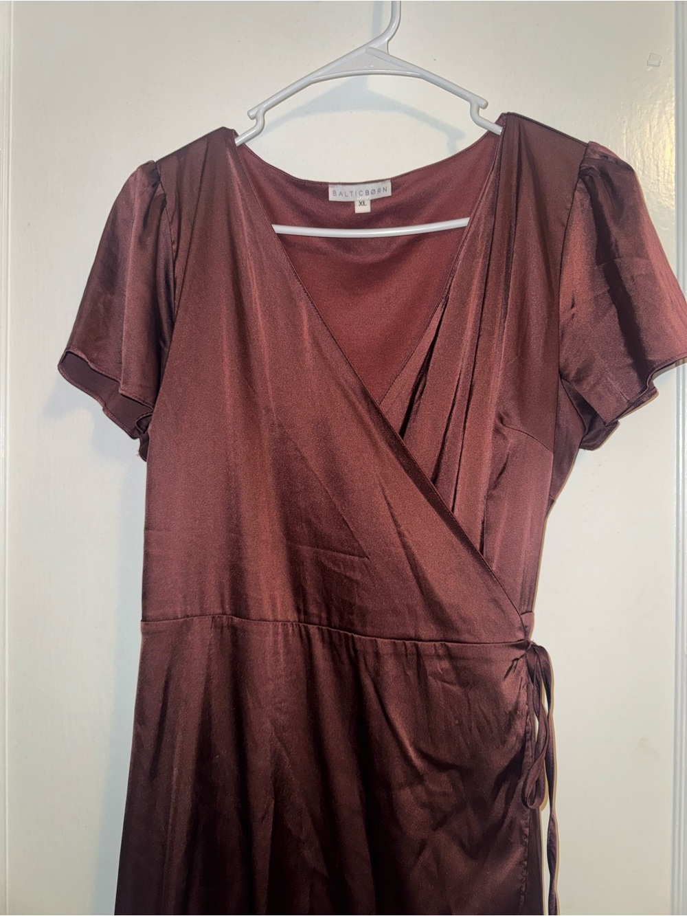 Baltic Born Reddish-Brown Satin Wrap Dress